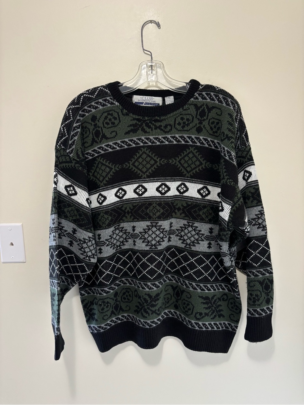Vintage Club International by Tip Top Tailors Patterned Crewneck Sweater XL